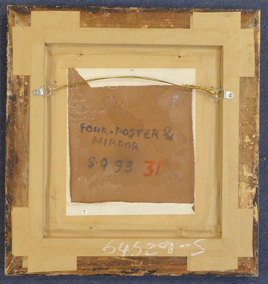 § Bernard Dunstan R.A (1920-) Four Poster and Mirror, 10.5 x 9.5in.
